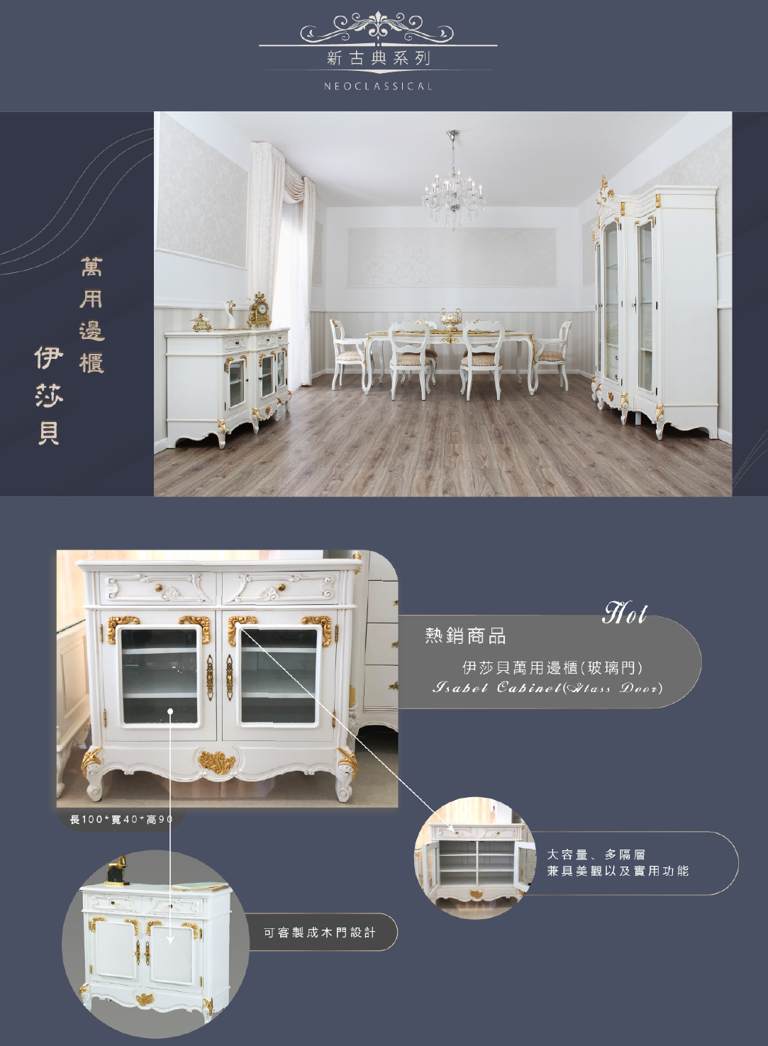 歐洲夢生活館 新古典 伊莎貝萬用櫃