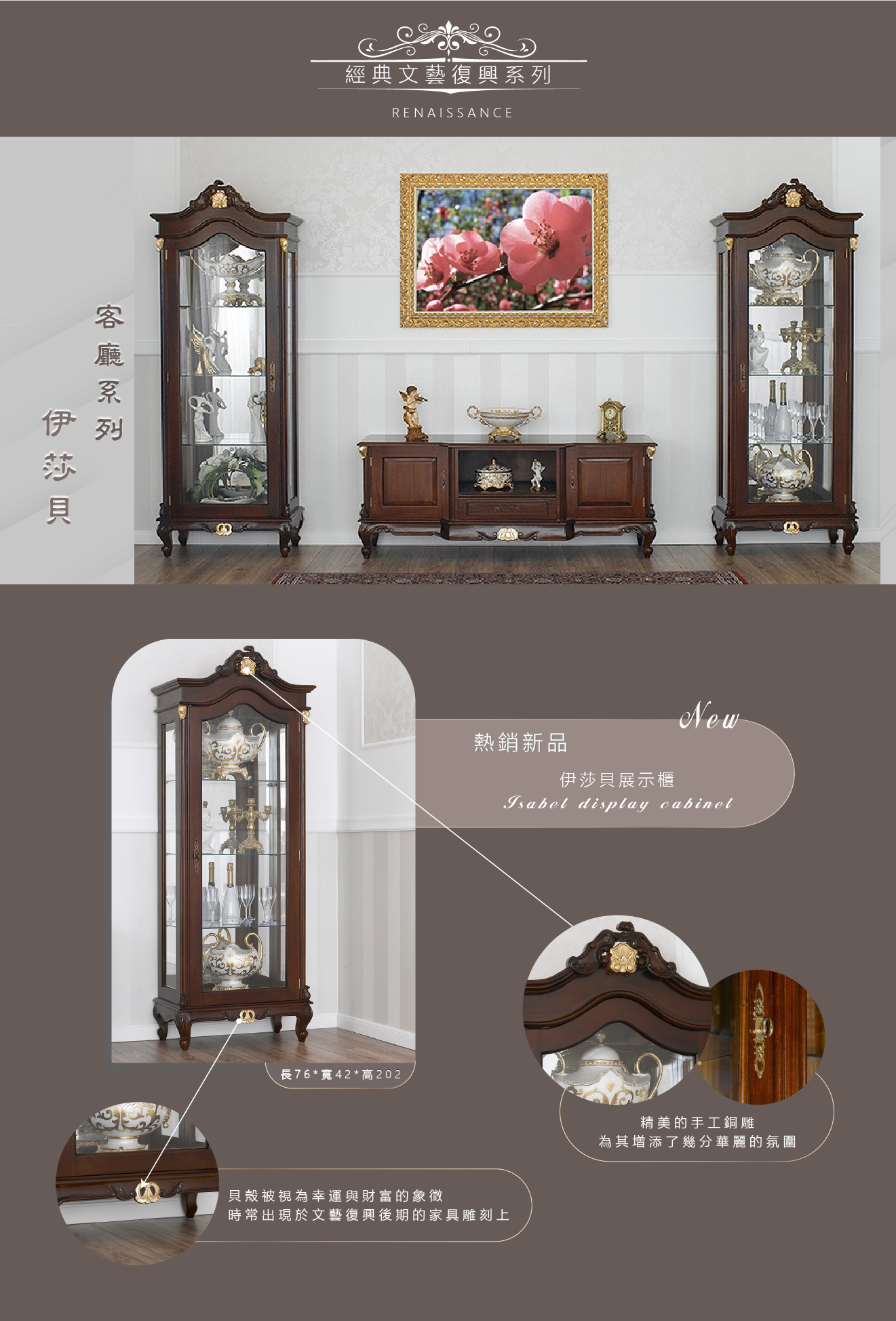 歐洲夢生活館 歐洲經典原木 伊莎貝與維納斯展示櫃