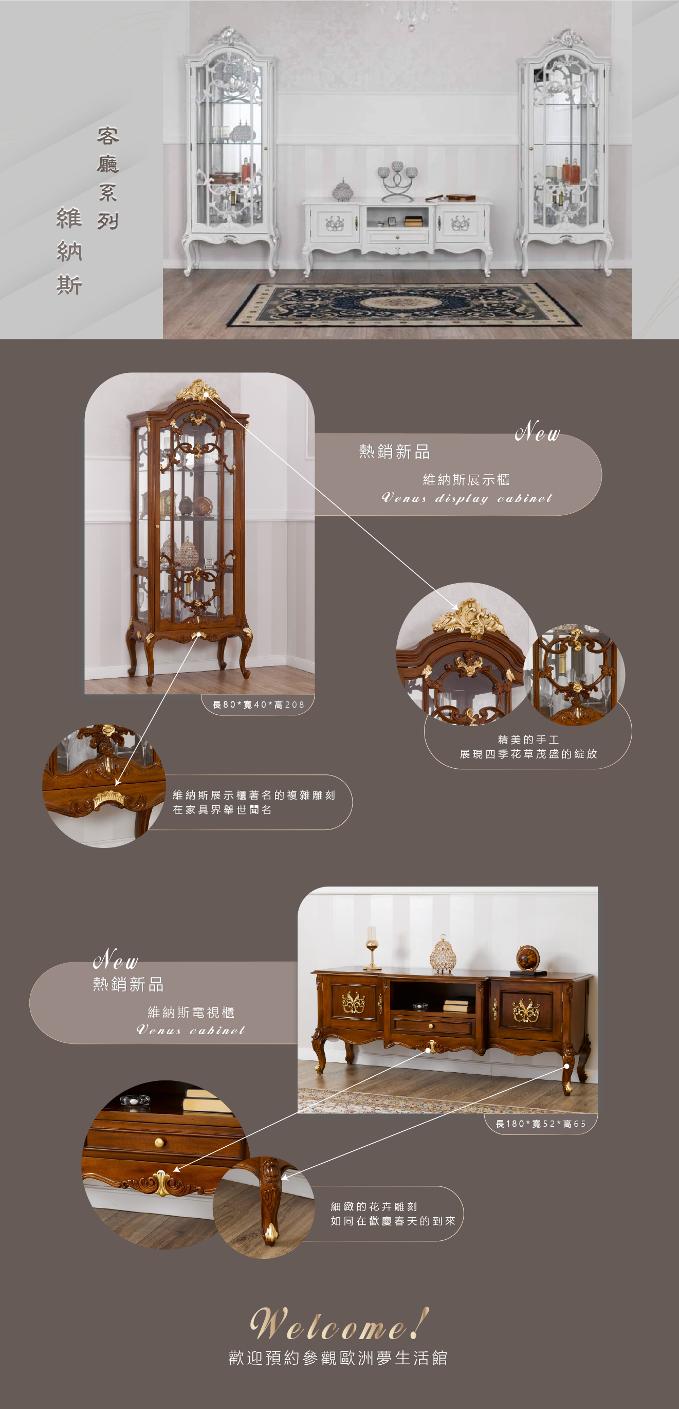 歐洲夢生活館 歐洲經典原木 伊莎貝與維納斯展示櫃