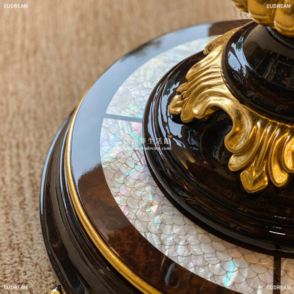 貝殼鑲嵌-巧克力絲絨<br>圓几 手工鑲嵌</br>：圖片 5
