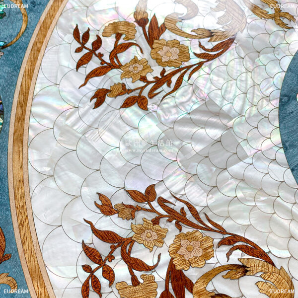 貝殼鑲嵌-翡翠海洋<br>圓几 手工鑲嵌</br>：圖片 3