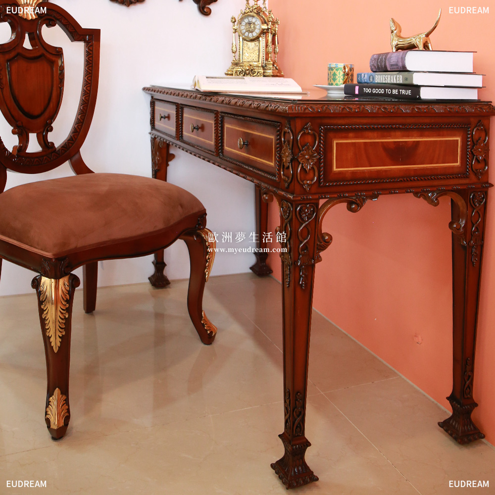 寫字桌 紳士書房<br>桃花心木 手工雕刻</br>