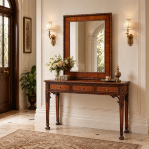 古典玄關桌鏡組<br>桃花心木 手工雕刻</br>