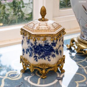 金絲青花 珍藏盒<br>高溫瓷+銅件</br>