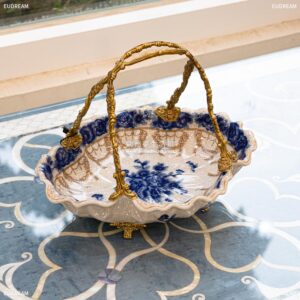 經典青花 荷葉提籃<br>高溫瓷+銅件</br>