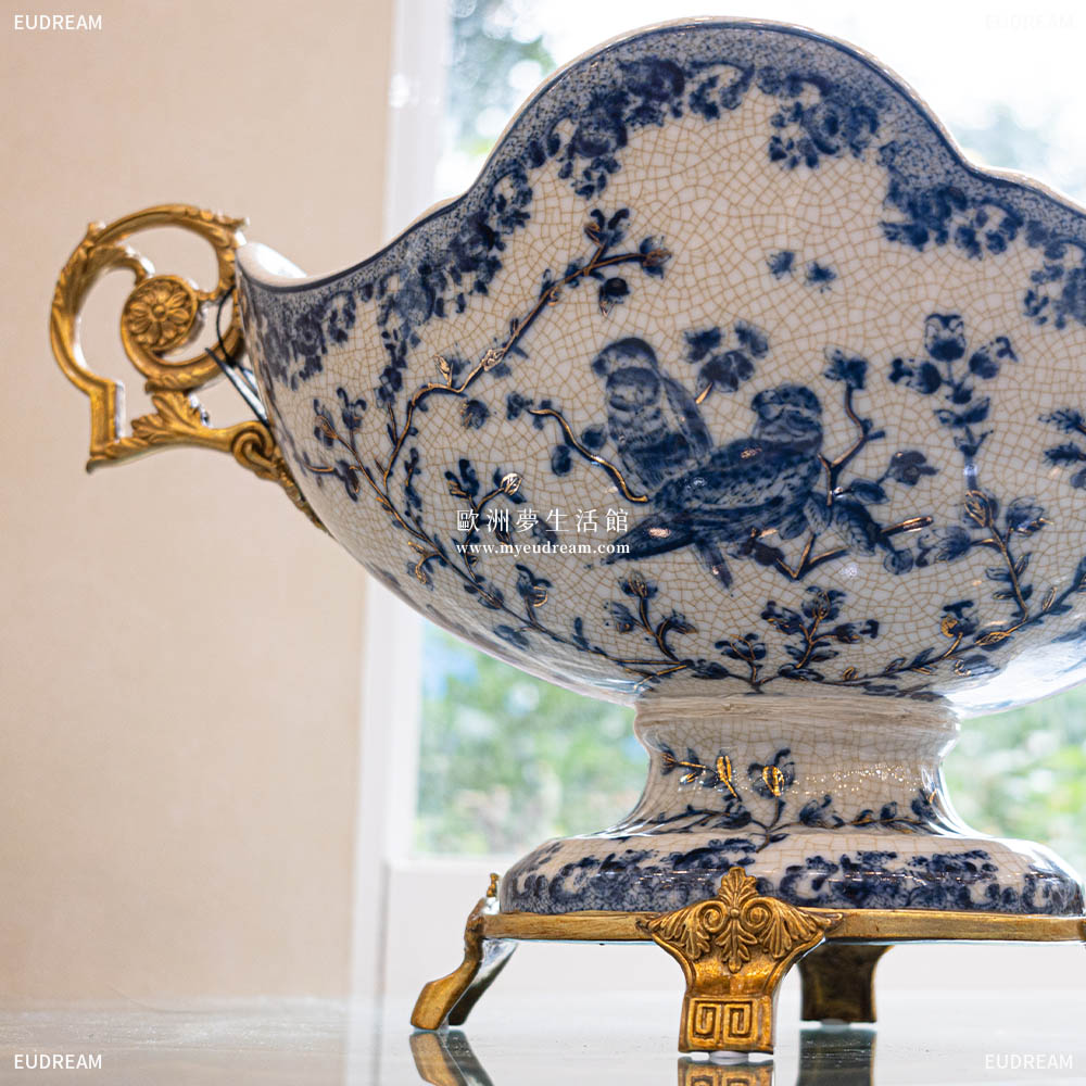 金絲青花 聚寶盆<br>高溫瓷+銅件</br>:圖片 2