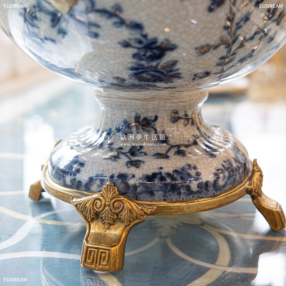 金絲青花 聚寶盆<br>高溫瓷+銅件</br>:圖片 3