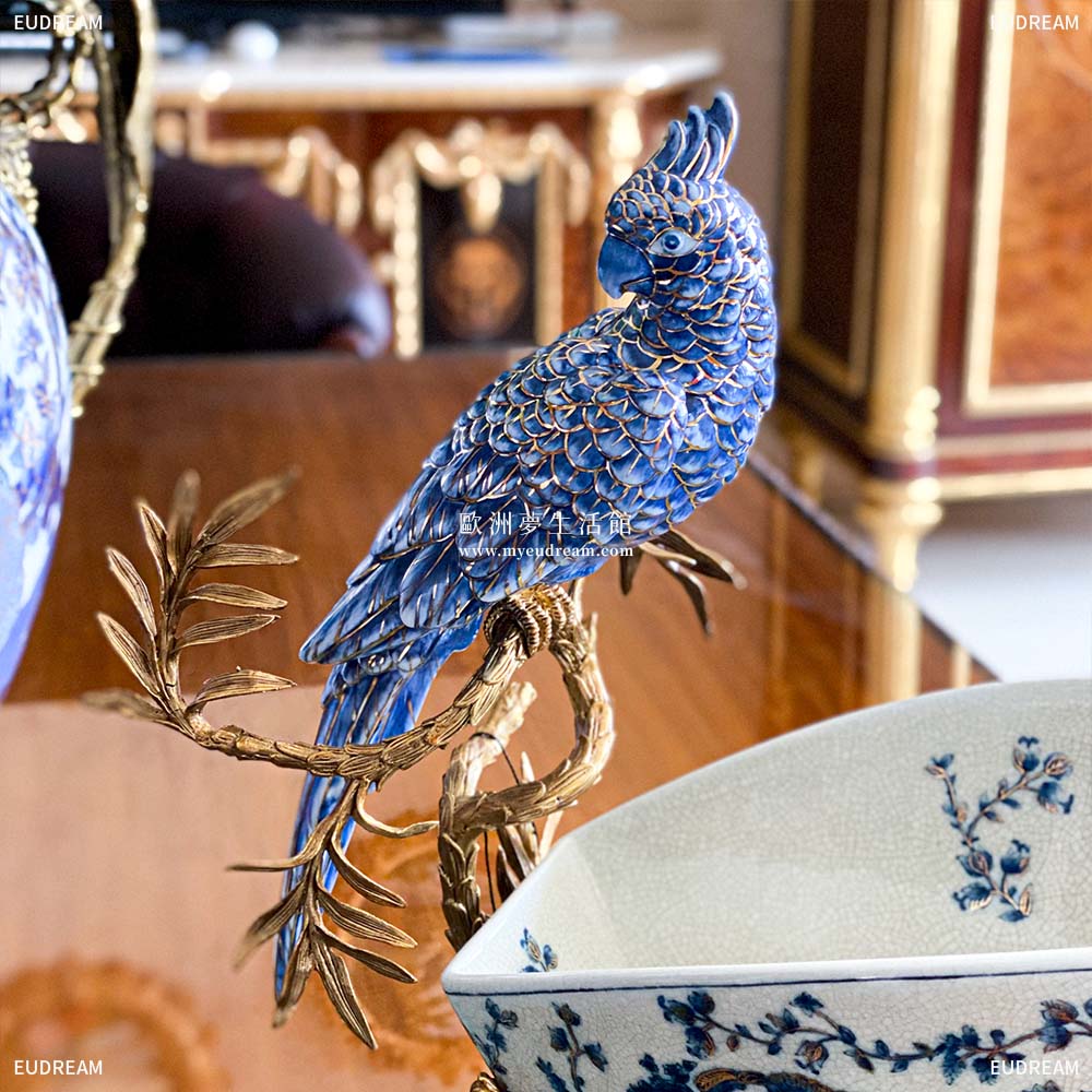 金絲青花 鸚鵡花器<br>高溫瓷+銅件</br>:圖片 2
