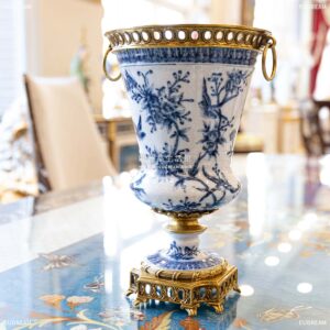 經典青花 花瓶<br>高溫瓷+銅件</br>
