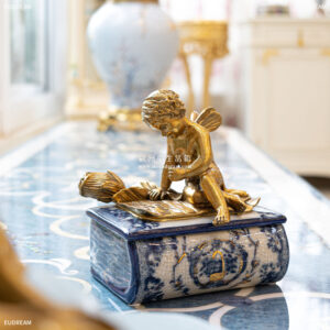 金絲青花 天使飾品盒<br>高溫瓷+銅件</br>