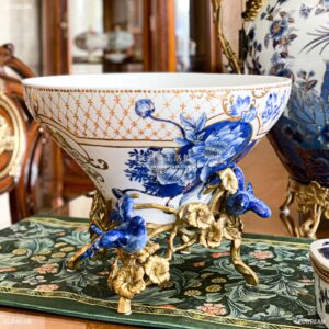 金絲藍韻 陶瓷擺飾盅<br>高溫瓷+銅件</br>