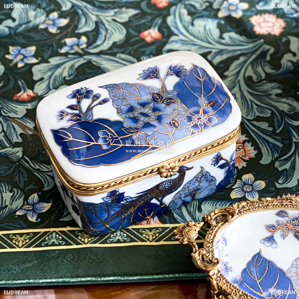 金絲藍雀 飾品盒<br>高溫瓷+銅件</br>