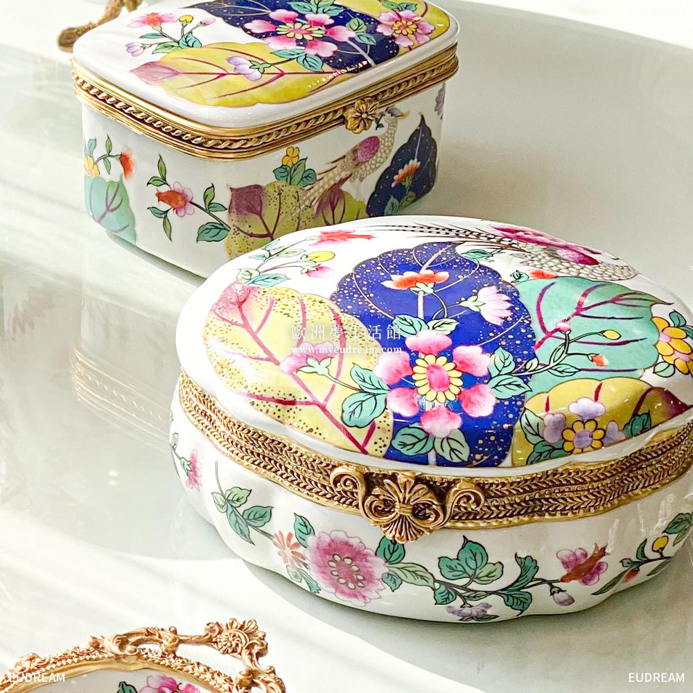 繽紛花卉 飾品盒<br>琺瑯彩+銅件</br>